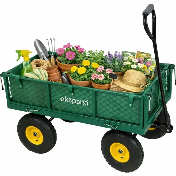 Wózek Ogrodowy Transportowy Przyczepka Rozkładany DUŻY do 300kg zielony
