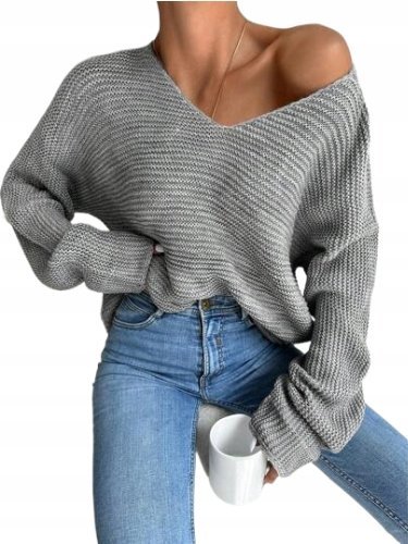 SWETER DAMSKI SZARY Z DŁUGIM RĘKAWEM CASUAL ŁOK