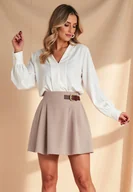 Spódnice - Spódnica mini Elegancka spódnica z kontrafałdą beżowa M1157 r. S/M - miniaturka - grafika 1