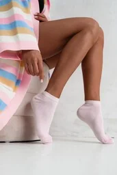 Skarpetki stopki damskie gładkie bawełniane pudrowy róż Milena - Skarpetki damskie - miniaturka - grafika 1