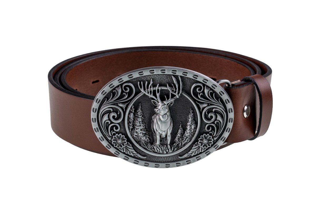 Pasek skórzany BÓR HUNTER ELEGANCE - Ornate Deer Silver -95