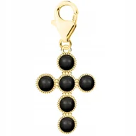 Bransoletki - Złota Zawieszka Krzyż z Czarną Perłą Krzyżyk Czarne Perły SREBRO 925 - miniaturka - grafika 1