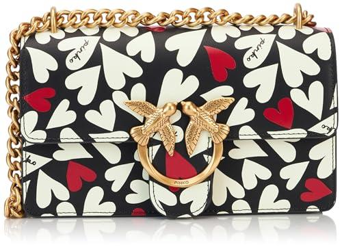 Pinko Love One Mini DC Cielęcina Jedwabne Serca Drukowanie Torba Damska, ZF6Q_Czarny/Biały/Czerwony-Antique Gold, Zf6q_czarny/biały/czerwony-antyczne złoto
