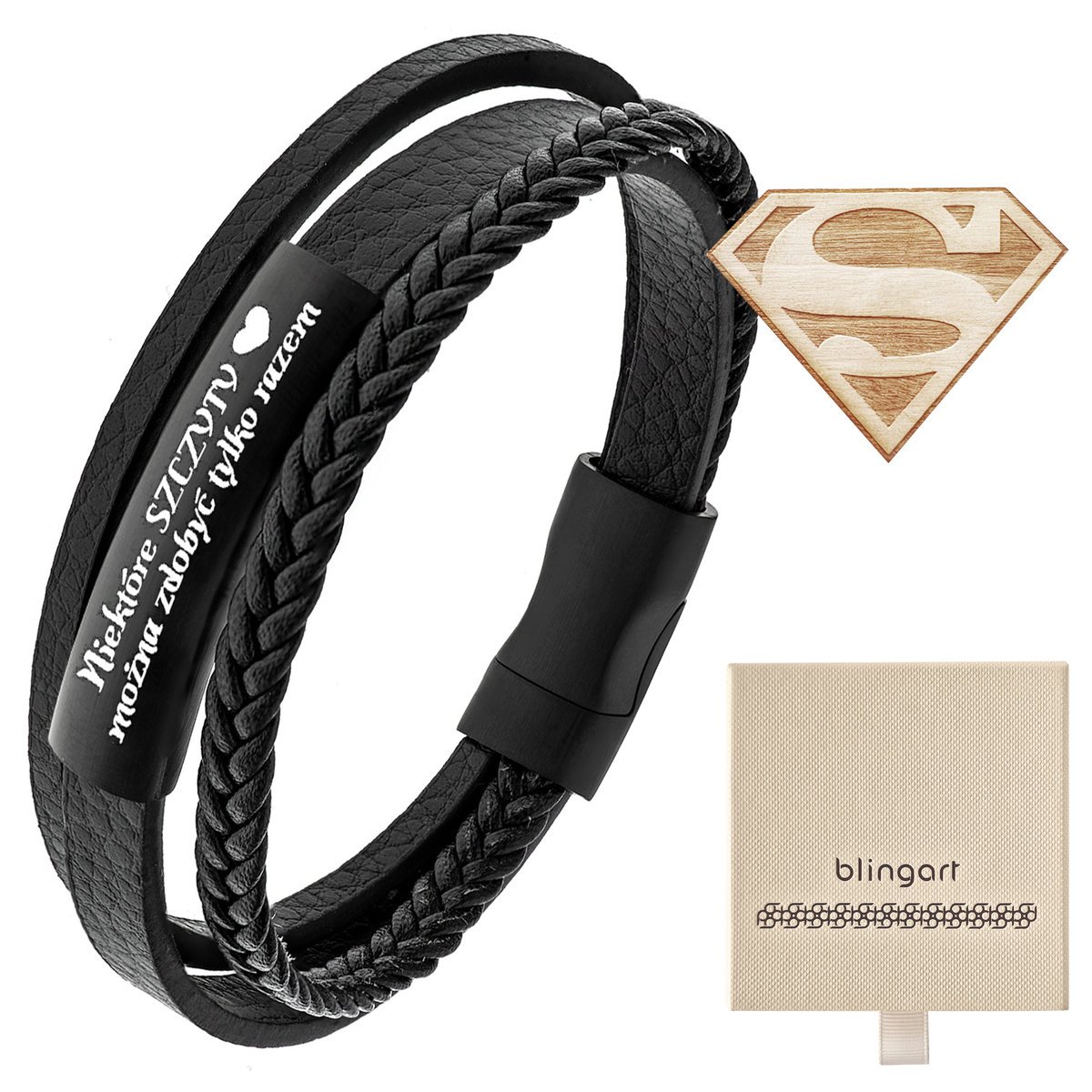 Bransoletka z GRAWEREM skórzana męska / damska ple