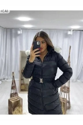 CZARNY PIKOWANY PŁASZCZ Z KAPTUREM I WIĄZANIEM 40 5IA