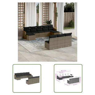 The Living Store 10-częściowa sofa ogrodowa z poduszkami z szarego polirattanu - Sofy ogrodowe The Living Store 10-częściowa sofa ogrodowa z poduszkami z szarego polirattanu - Sofy ogrodowe - miniaturka - grafika 1