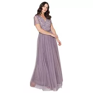 Sukienki - Maya Deluxe Maxi sukienka dla kobiet Damska Syrenka V-Neck Plus Rozmiar Ball Short Sleeves Long Elegant Empire Waist Sukienka dla Druhny Kobiety, Moody Lilac, 28 - miniaturka - grafika 1