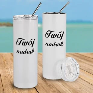 Prosty, biały kubek 600 ml z podwójnymi ściankami i słomką z Twoim nadrukiem - Kubki - miniaturka - grafika 1