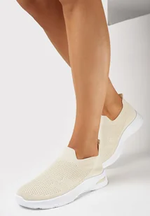 Beżowe Wsuwane Buty Sportowe z Elastyczną Cholewką Rosillte - Moda i Uroda OUTLET - miniaturka - grafika 1