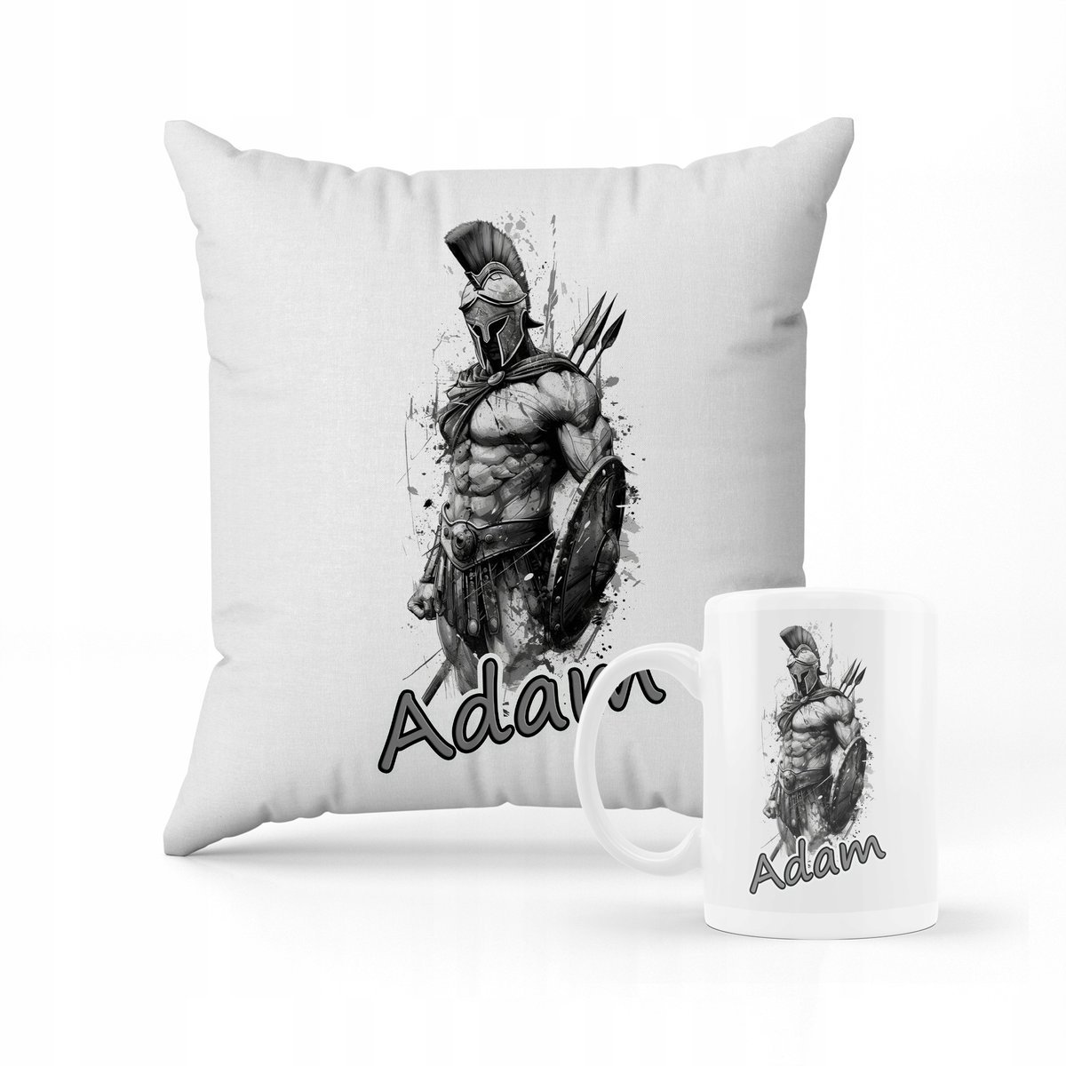 ZESTAW PODUSZKA + KUBEK Prezent Spartan + IMIĘ