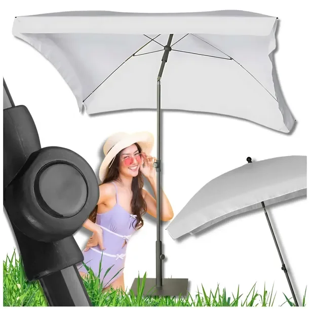 PARASOL Łamany Regulowany 2x1,3m PROSTOKĄTNY Ogrodowy 200x130cm Jasny Szary