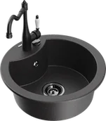 Zlewozmywaki z baterią - Mexen Diego zlewozmywak granitowy 1-komorowy z baterią kuchenną Carla, czarny nakrapiany - 6512-76-670700-70-B - miniaturka - grafika 1