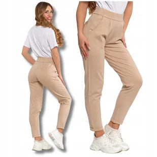 Beżowe SPODNIE DRESOWE DAMSKIE MORAJ z Prostą Nogawką Klasyczne Gładkie 3XL - Spodnie damskie - miniaturka - grafika 1