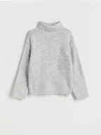 Swetry dla dziewczynek - Reserved - Sweter z golfem - jasnoszary - miniaturka - grafika 1