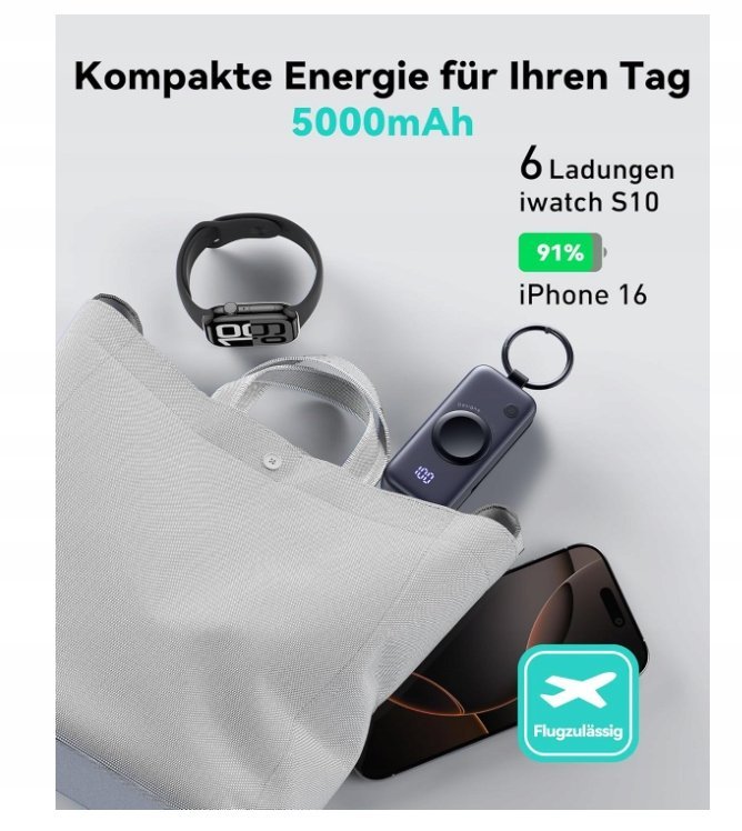 INIU Power Bank 5000 mAh 20 W PD Powerbank z wbudowanym kablem USB C,