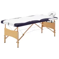 Stoły i łóżka do masażu - VidaXL Składany stół do masażu, 3 strefy, drewniany, biało-fioletowy - miniaturka - grafika 1
