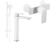 Zestawy baterii łazienkowych - Mexen Alfa DQ40 zestaw prysznicowy, biały/chrom - 745714DQ40-02 - miniaturka - grafika 1