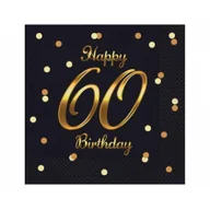 Folia, papier śniadaniowy, serwetki - Serwetki Happy 60 Birthday czarne 33x33cm 20szt - Godan - miniaturka - grafika 1