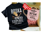 Gadżety dla niej i dla niego - Zestaw prezentowy na 40 urodziny - kubek na 40 z imieniem oraz koszulka na 40 urodziny z blondynką - miniaturka - grafika 1
