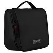 Kosmetyczki, organizery i kuferki - Syntetyczna kosmetyczka podróżna w czarnym kolorze z haczykiem zamykana na suwak - Peterson - miniaturka - grafika 1