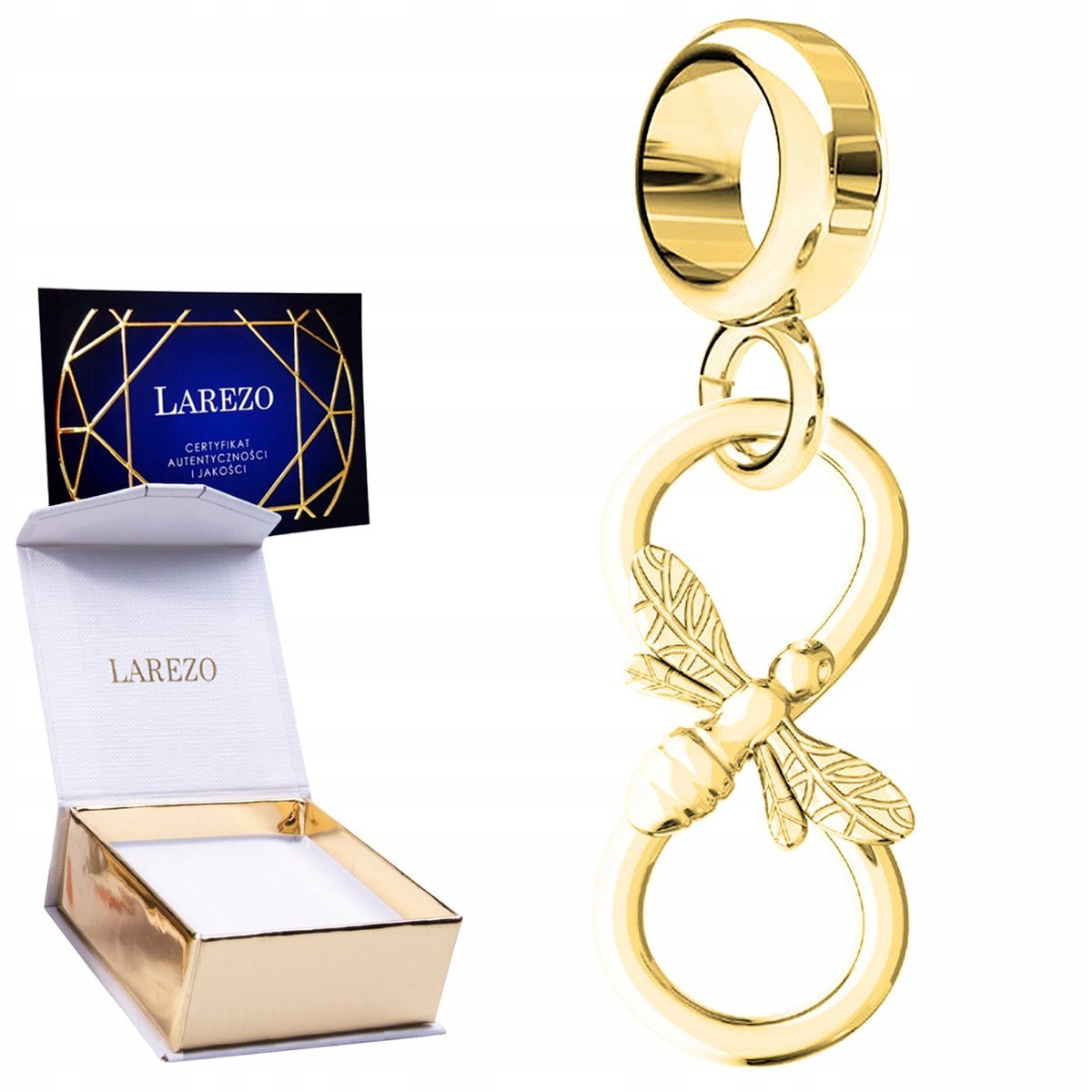 CHARMS ZŁOTY 925 Wiszący Pszczółka Pszczoła Robak Ósemka Nieskończoność