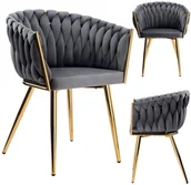 Krzesła - Krzesło welurowe plecione COFTON GOLD VELVET grafitowe - miniaturka - grafika 1