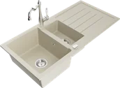 Zlewozmywaki z baterią - Mexen Andres zlewozmywak granitowy 1,5-komorowy z ociekaczem i baterią kuchenną Carla, beżowy - 6515-69-670700-00 - miniaturka - grafika 1