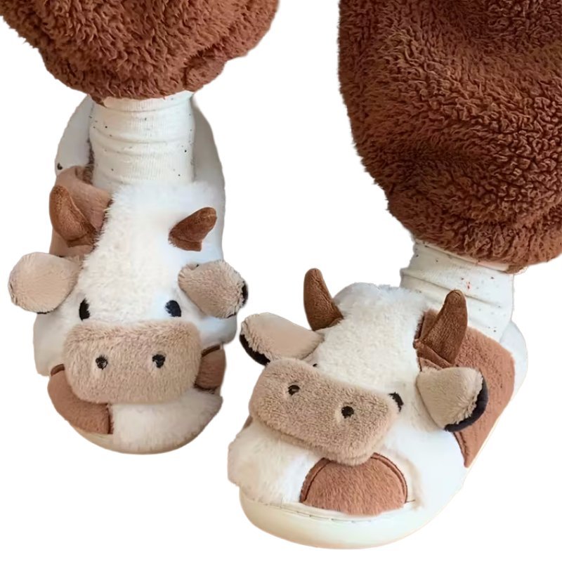 Ciepłe Pluszowe Kapcie Biało-Brązowa Krówka 40-41
