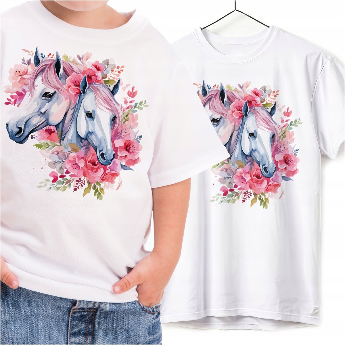 KOSZULKA DZIECIĘCA DO PRZEDSZKOLA KOŃ KONIE KONIKI KWIATKI KWIAT 12-14