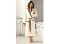 Szlafroki męskie - Gözze Płaszcz kąpielowy damski/męski, jedwabisty w dotyku, z szalowym kołnierzem, 2 kieszenie i pasek (M, Wełniana biel) - miniaturka - grafika 1