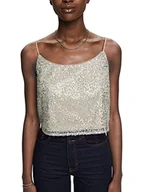 Koszulki i topy damskie - ESPRIT Collection Błyszczący top z cekinami w skróconym kształcie, Dusty Green, S - miniaturka - grafika 1