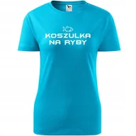 Koszulki i topy damskie - Damska Koszulka z Nadrukiem Na Ryby Idealny Prezent dla Wędkarki turkusowy XL - miniaturka - grafika 1
