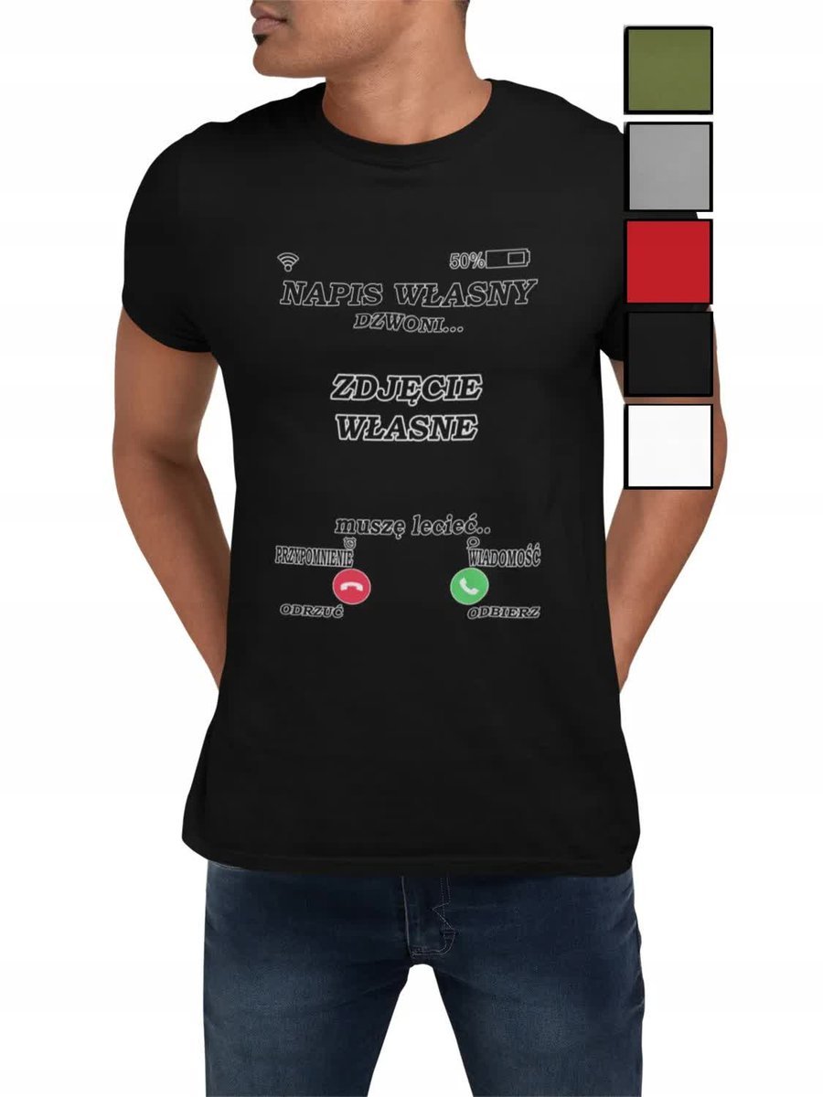 Koszulka T-Shirt Męska Prezent Dla Niego Walentynki Napis Własny Sms - Xs