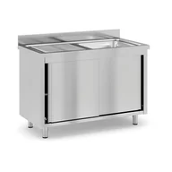 Stoły gastronomiczne - Stół do mycia ze stali nierdzewnej z szafką, 1 zlewozmywak, 1200 x 600 x 850 mm - miniaturka - grafika 1