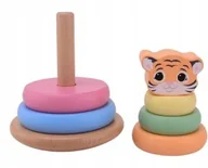 Zabawki interaktywne dla dzieci - Drewniana wieża układanka piramidka głowa tygryska zabawka dla dzieci 12m+ - miniaturka - grafika 1