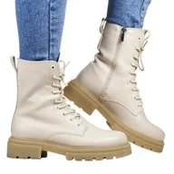 Czółenka - DAMSKIE GLANY TRAPERY WORKERY EVENTO 4235 BEŻOWE LICOWE - miniaturka - grafika 1