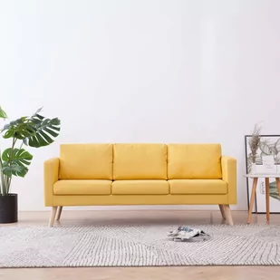 vidaXL vidaXL Sofa 3-osobowa tapicerowana tkaniną, żółta - Sofy i kanapy - miniaturka - grafika 1