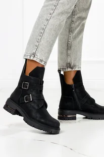 Botki Sergio Leone workery z klamrami czarne TR737 - Botki damskie - miniaturka - grafika 1