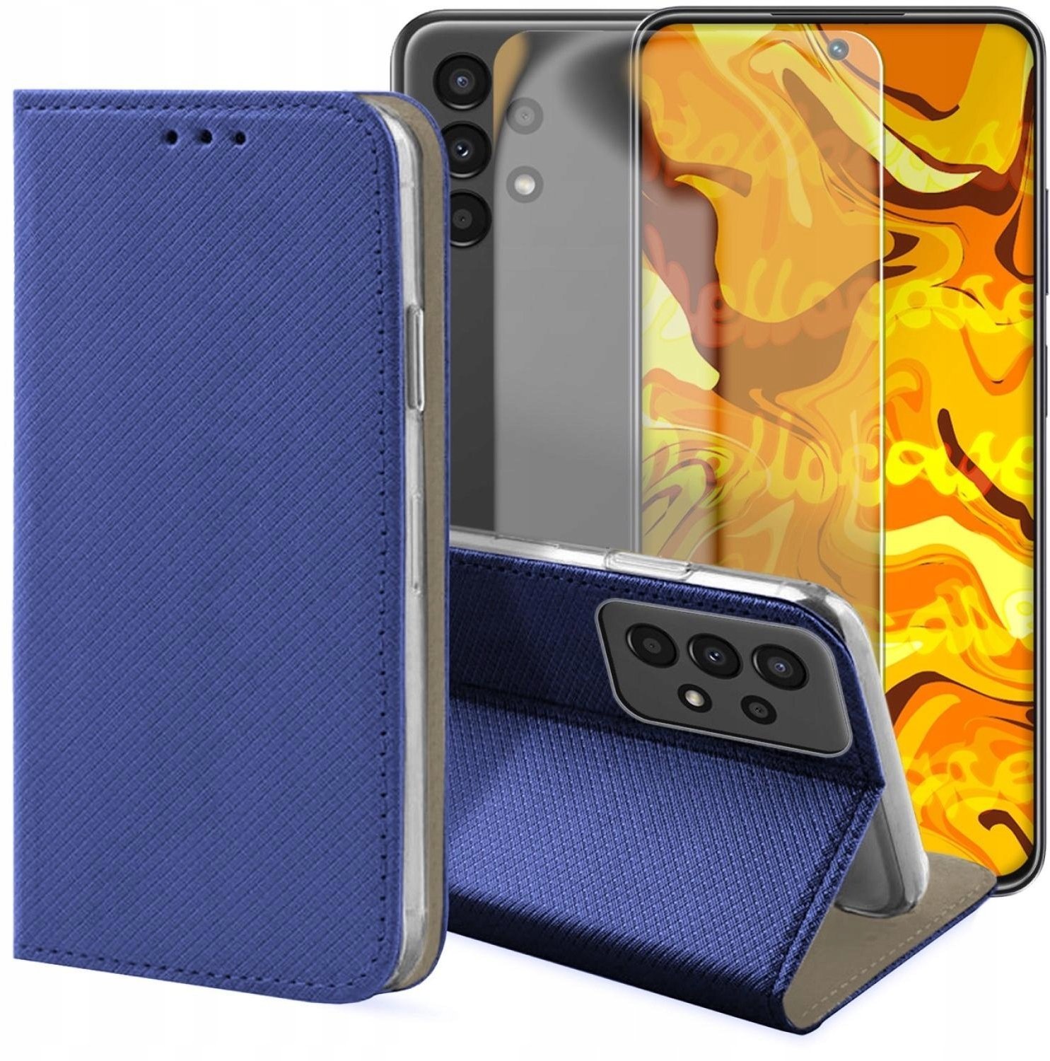 Hello Case Etui z Klapką Do Samsung Galaxy A13 4G Granatowe, Magnetyczne Szkło