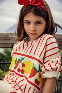 Bluzy dla dziewczynek - Mini Rodini bluza bawełniana dziecięca kolor beżowy wzorzysta - grafika 1
