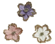 Ozdoby bożonarodzeniowe - Kwiat na klipsie złoty brokat róż/fiolet/biel 18cm - miniaturka - grafika 1