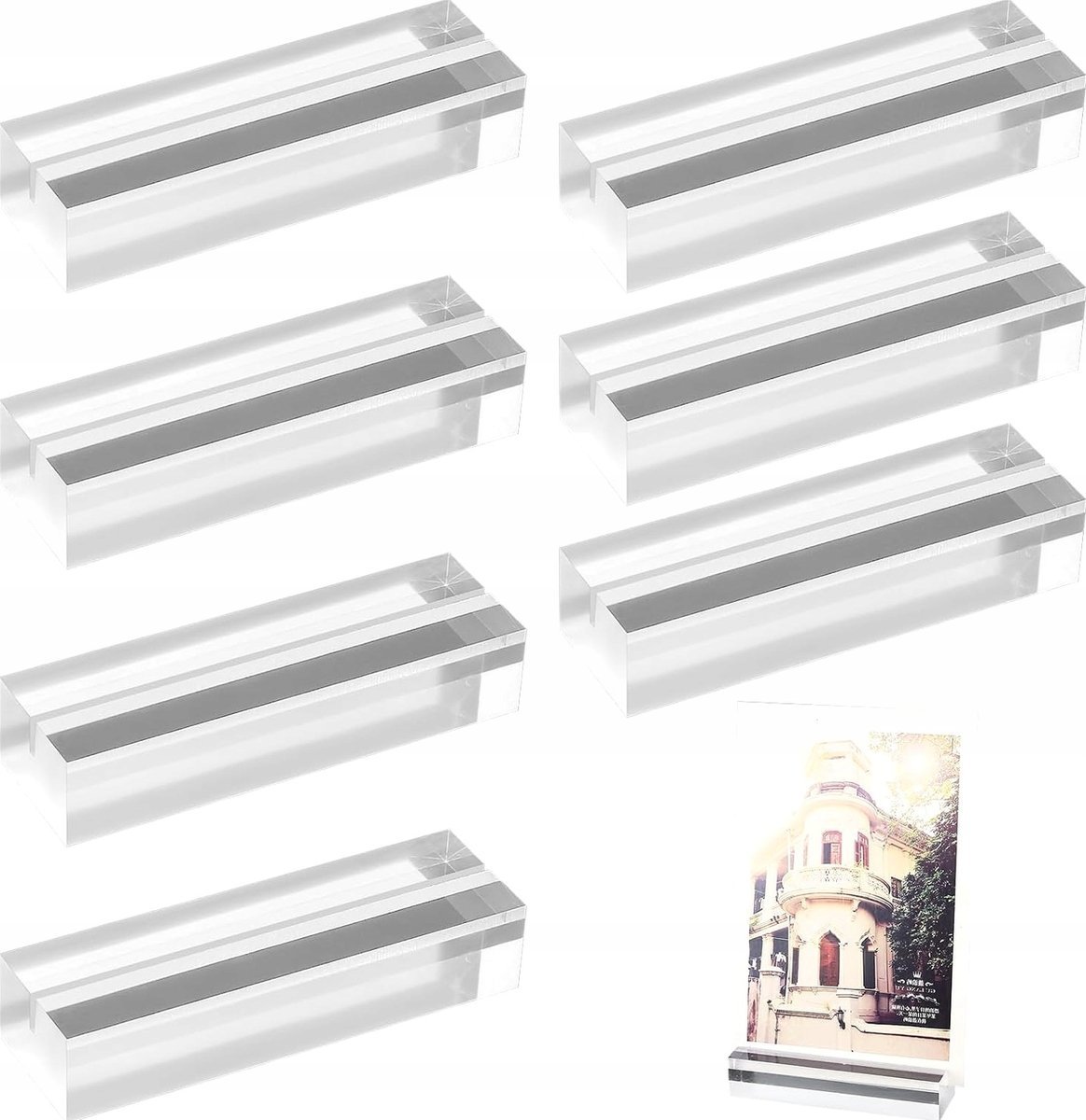 STOJAK 7 SZTUK 10X3X2CM AKRYLOWY PRZEZROCZYSTY NA KARTY WIZYTÓWKI ZDJĘCIA