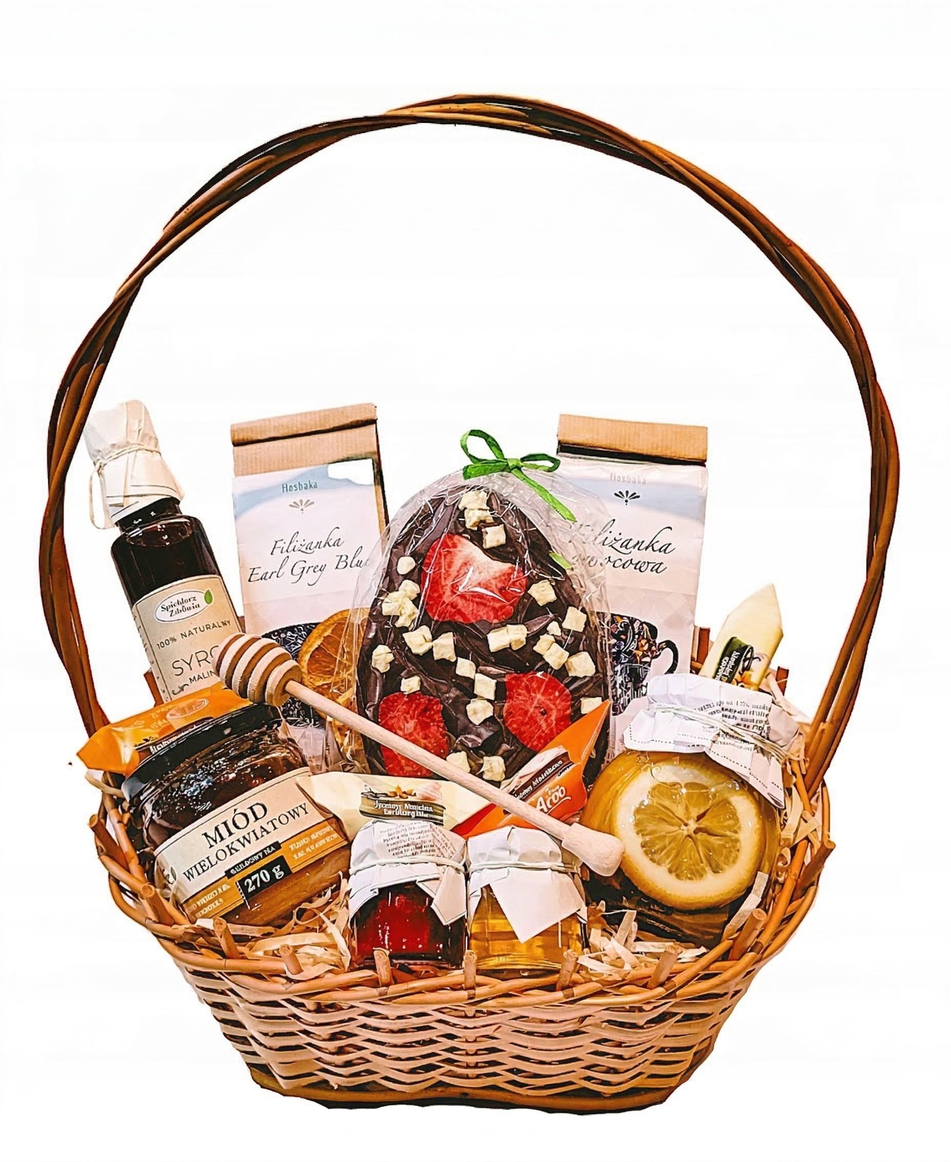 Kosz Prezentowy Miód Przysmaki Herbata Na Wielkanoc Jajko