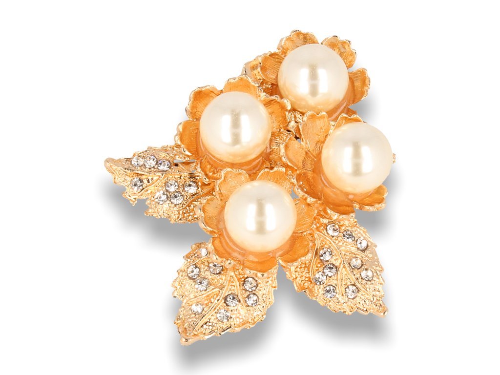 Broszka Damska Złoty Kwiatek Z Perłami