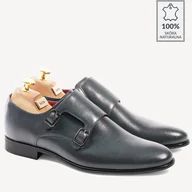 Półbuty męskie - Skórzane półbuty wizytowe monki Allan szare - BRILU - miniaturka - grafika 1