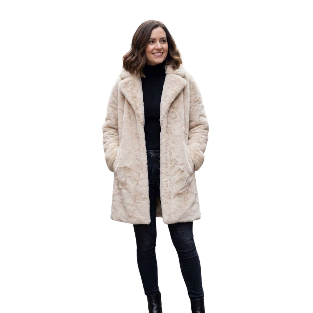 Płaszcz damska Karen Millen futrzany przed kolano modny-XL