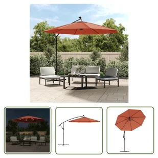 The Living Store Parasol wiszący z LED i stalowym słupkiem - terakota - Parasol Wiszący - Parasole ogrodowe - miniaturka - grafika 1