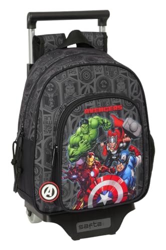 Safta AVENGERS VENDETTA Plecak dziecięcy z wózkiem 705, idealny dla dzieci w różnym wieku, wygodny i wszechstronny, jakość i wytrzymałość, 27 x 10 x 33 cm, Czarny (Black), M, Casual