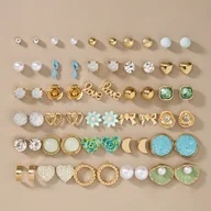 Kolczyki - TEMU 1 zestaw 30 par stylowych, unikalnych, eleganckich, uroczych i prostych kolczyków z motywem literowym, gwiazdami, sercami i kwiatów dla kobiet – - miniaturka - grafika 1