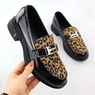 Skórzane półbuty w panterkę lordsy lakierowane czarne Vinceza 66790 - Półbuty damskie - miniaturka - grafika 1